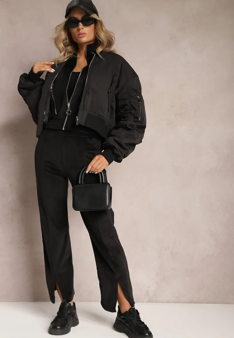 Czarny Welurowy Komplet Dresowy z Bluzą i Spodniami Lunamea