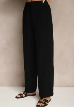 Czarny Wiskozowo-Lniany Komplet z Koszulą i Luźnymi Spodniami Hanorwen