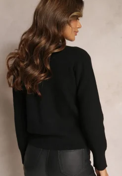 Czarny Wiskozowy Kardigan z Łańcuszkami i Perłami Molito