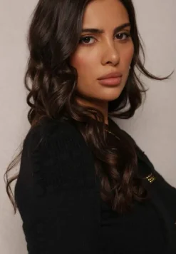 Czarny Wiskozowy Kardigan ze Ściągaczami Zapinany na Guziki Genadia