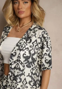 Czarny Wiskozowy Komplet w Ornamentalny Print Koszula i Szerokie Spodnie Sarilsa