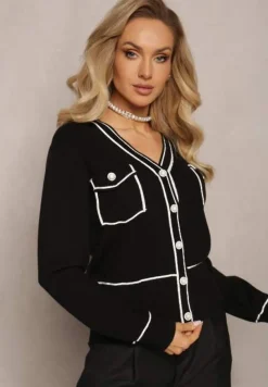 Czarny Zapinany Kardigan z Wiskozy i Przeszyciami Aeloriah
