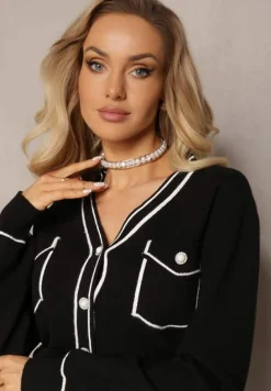 Czarny Zapinany Kardigan z Wiskozy i Przeszyciami Aeloriah