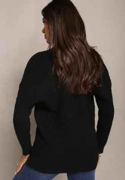 Czarny Zapinany Kardigan z Guzikami i Ściągaczami Azella