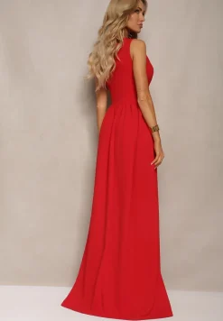 Czerwona Asymetryczna Sukienka Rozkloszowana Maxi Adavia