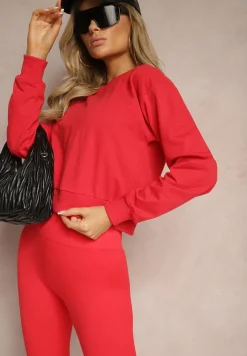 Czerwona Bluza z Bawełną ze Ściągaczami przy Rękawach i w Pasie Alberia