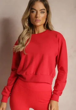 Czerwona Bluza z Bawełną ze Ściągaczami przy Rękawach i w Pasie Alberia