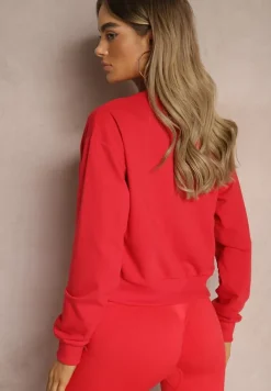 Czerwona Bluza z Bawełną ze Ściągaczami przy Rękawach i w Pasie Alberia