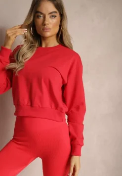 Czerwona Bluza z Bawełną ze Ściągaczami przy Rękawach i w Pasie Alberia