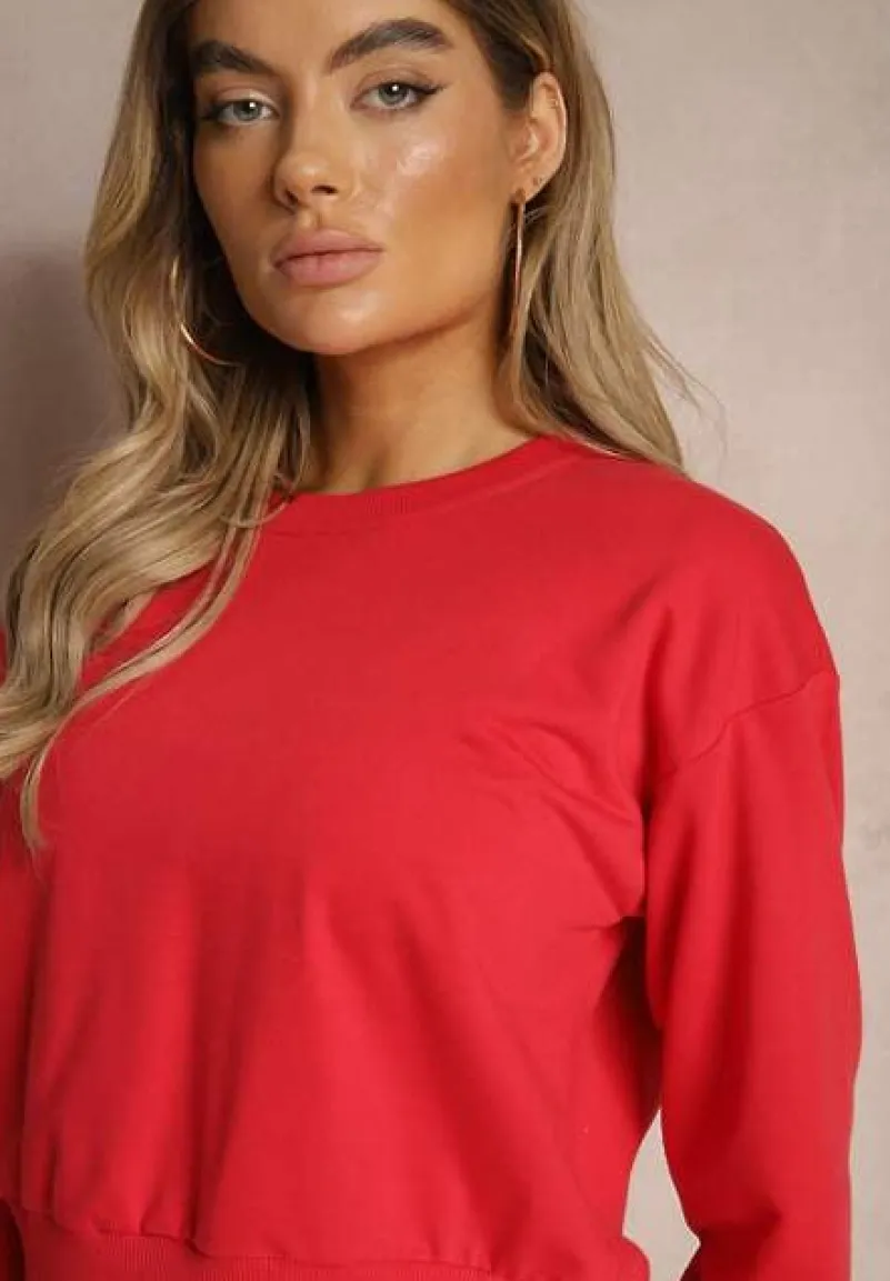 Czerwona Bluza z Bawełną ze Ściągaczami przy Rękawach i w Pasie Alberia