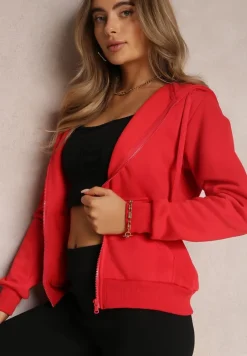 Czerwona Bluza z Kapturem Zapinana na Suwak Edan