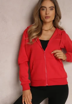 Czerwona Bluza z Kapturem Zapinana na Suwak Edan