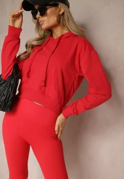 Czerwona Bluza z Kapturem i Bawełną Ozdobiona Ściągaczami Evianae