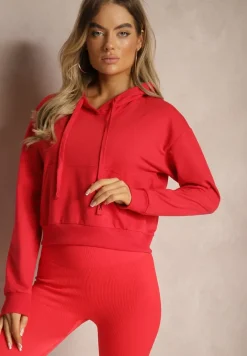 Czerwona Bluza z Kapturem i Bawełną Ozdobiona Ściągaczami Evianae