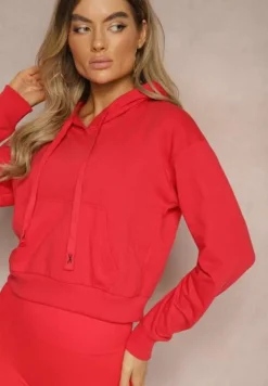 Czerwona Bluza z Kapturem i Bawełną Ozdobiona Ściągaczami Evianae