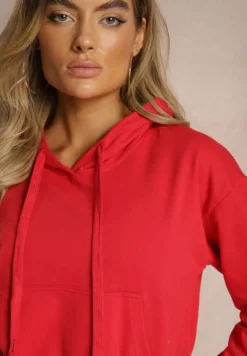 Czerwona Bluza z Kapturem i Bawełną Ozdobiona Ściągaczami Evianae