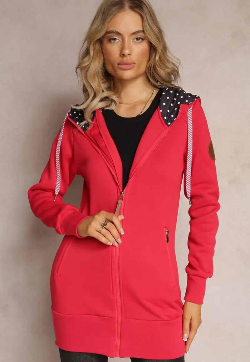 Czerwona Bluza z Kapturem i Polarem Halimins
