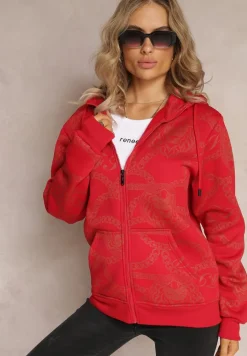 Czerwona Bluza z Nadrukiem i Kapturem Lophia