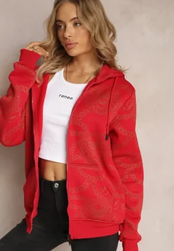 Czerwona Bluza z Nadrukiem i Kapturem Lophia
