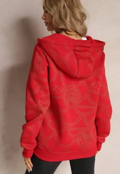 Czerwona Bluza z Nadrukiem i Kapturem Lophia