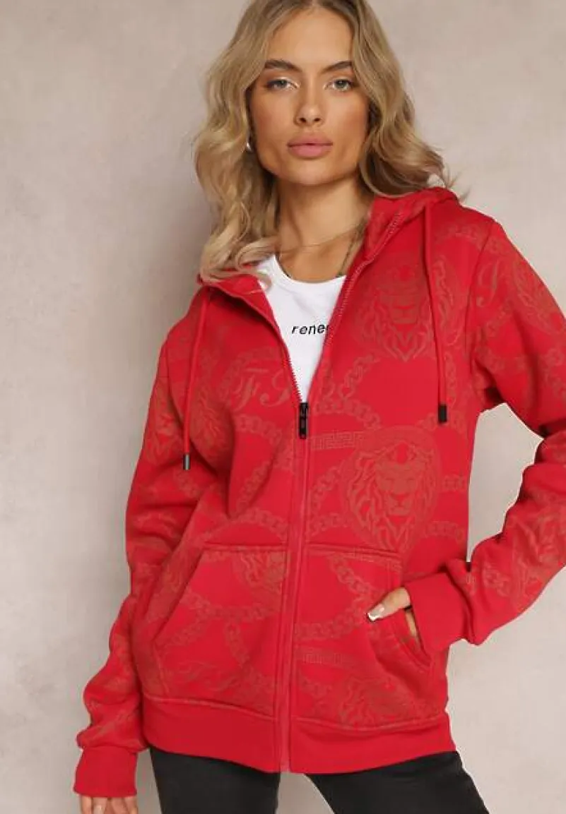 Czerwona Bluza z Nadrukiem i Kapturem Lophia