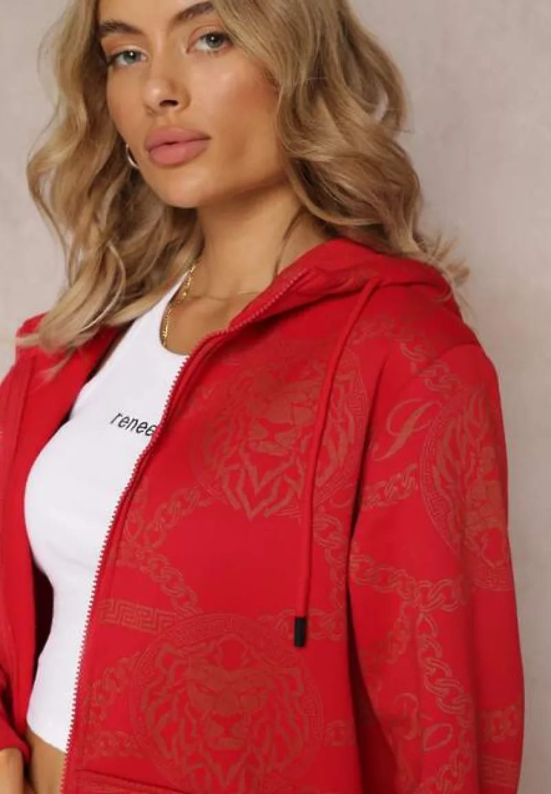 Czerwona Bluza z Nadrukiem i Kapturem Lophia