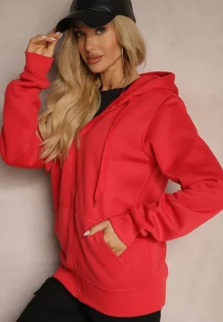 Czerwona Casualowa Rozpinana Bluza z Kapturem i Polarem Shuberta