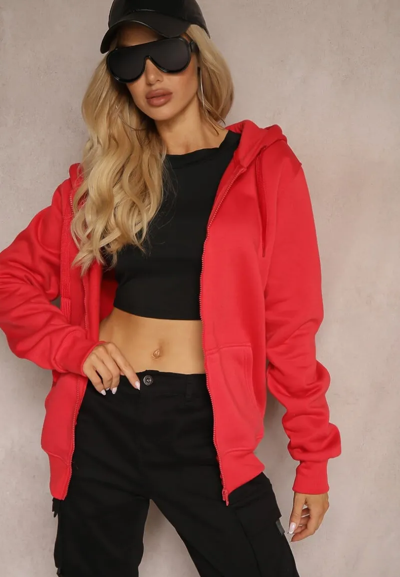 Czerwona Casualowa Rozpinana Bluza z Kapturem i Polarem Shuberta