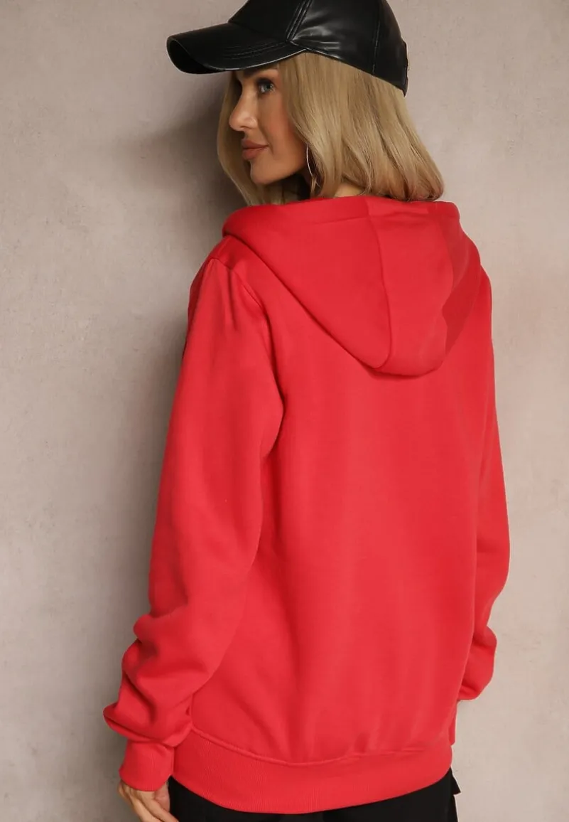 Czerwona Casualowa Rozpinana Bluza z Kapturem i Polarem Shuberta