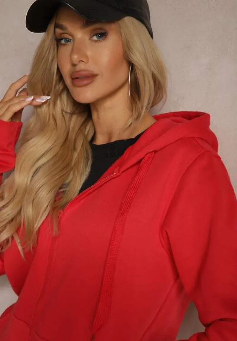 Czerwona Casualowa Rozpinana Bluza z Kapturem i Polarem Shuberta