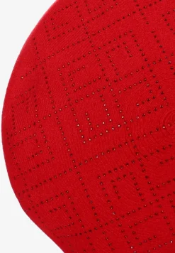 Czerwona Czapka Beret z Geometrycznym Wzorem z Cyrkoniami Holindia