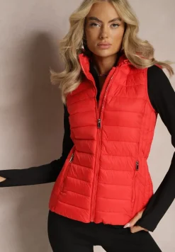 Czerwona Kamizelka Pikowana z Kapturem Dominica