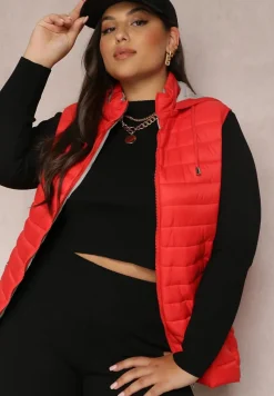 Czerwona Kamizelka Pikowana z Kapturem Siami
