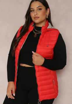 Czerwona Kamizelka Pikowana z Kapturem Siami