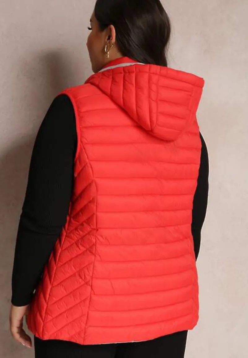 Czerwona Kamizelka Pikowana z Kapturem Siami