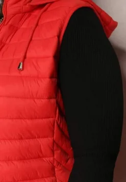 Czerwona Kamizelka Pikowana z Kapturem Siami