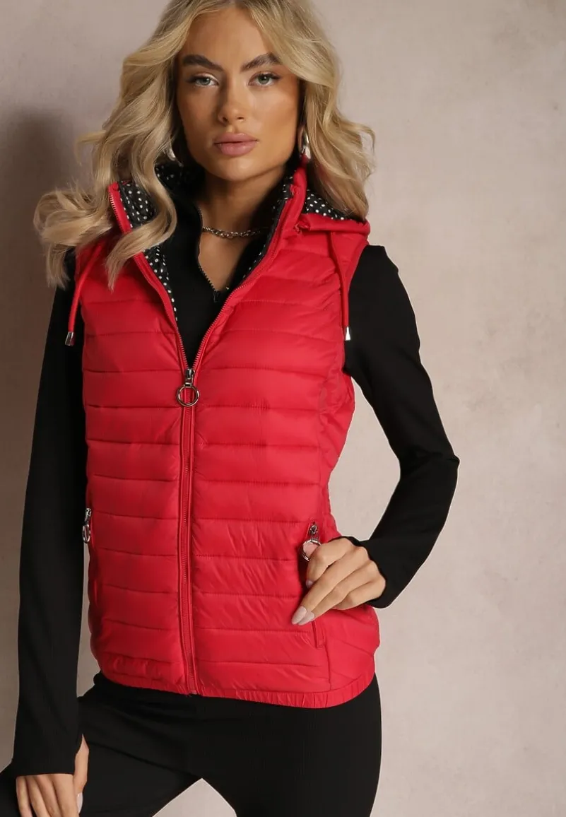Czerwona Kamizelka Pikowana z Kapturem Cicco