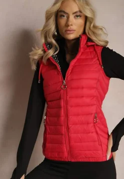 Czerwona Kamizelka Pikowana z Kapturem Cicco