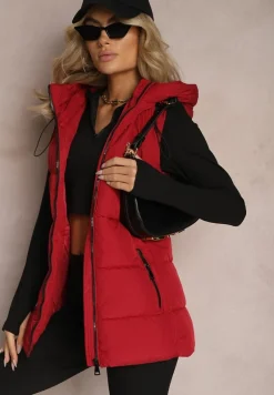 Czerwona Kamizelka z Kapturem Pikowana Superra