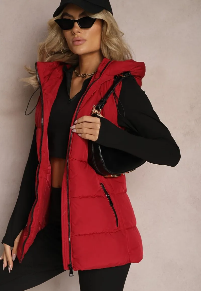 Czerwona Kamizelka z Kapturem Pikowana Superra