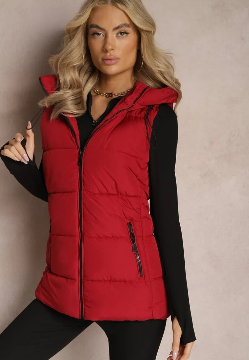 Czerwona Kamizelka z Kapturem Pikowana Superra