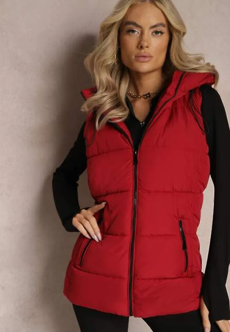 Czerwona Kamizelka z Kapturem Pikowana Superra