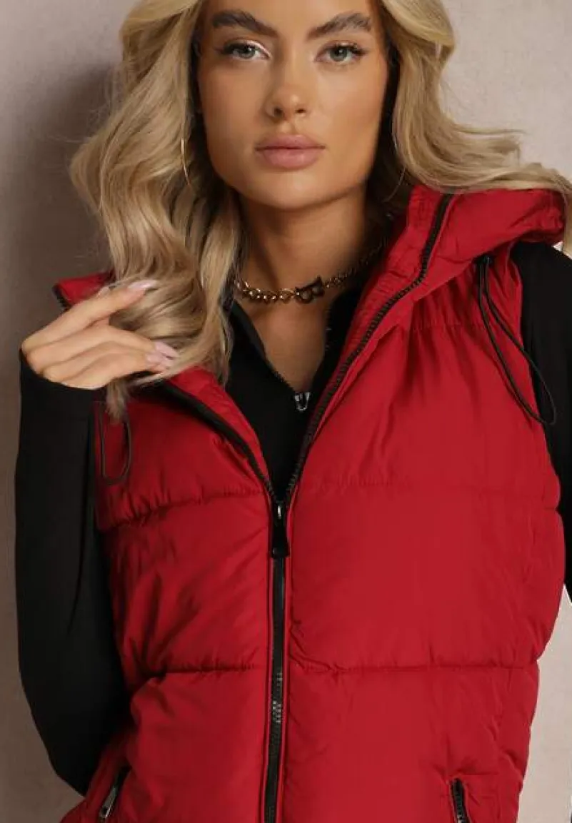 Czerwona Kamizelka z Kapturem Pikowana Superra