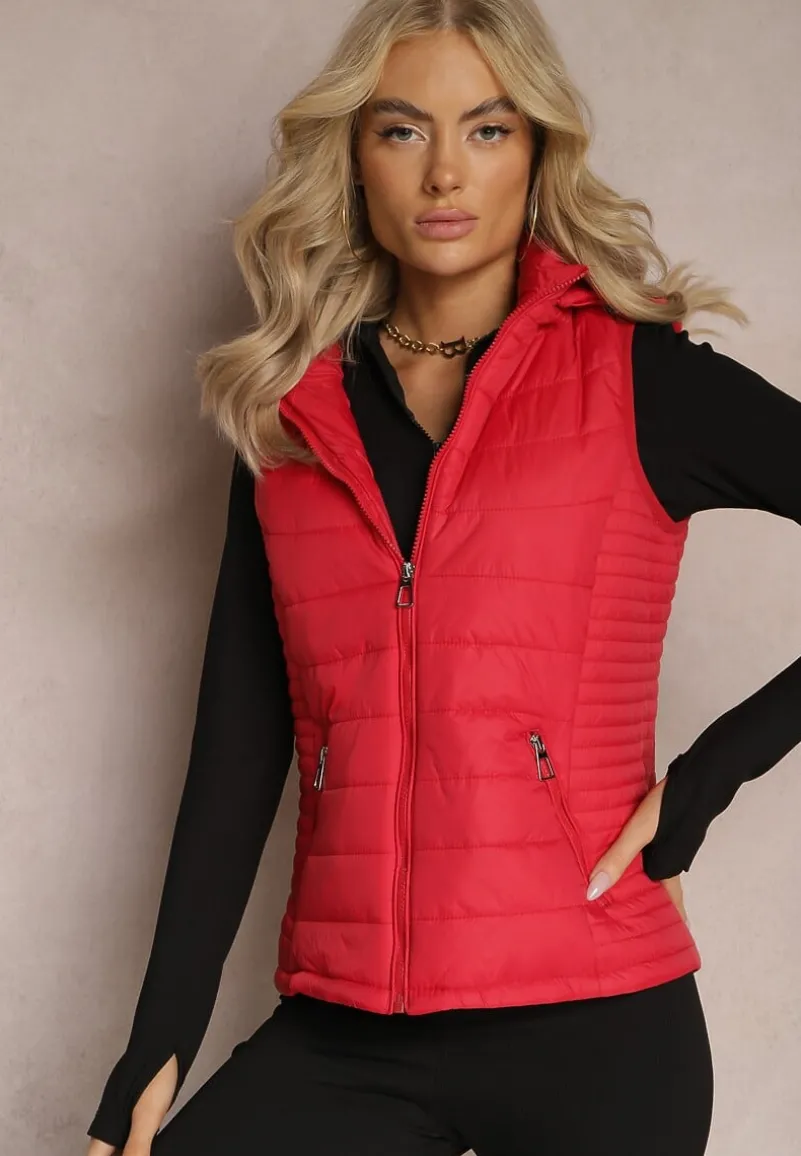 Czerwona Kamizelka z Kapturem Pikowana Chela