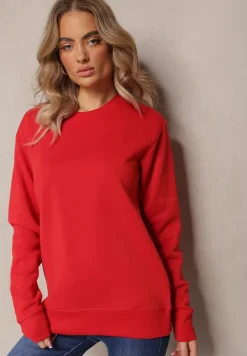 Czerwona Klasyczna Bluza Zakładana Przez Głowę z Gładkiej Dzianiny Velitena