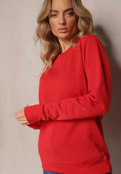 Czerwona Klasyczna Bluza Zakładana Przez Głowę z Gładkiej Dzianiny Velitena