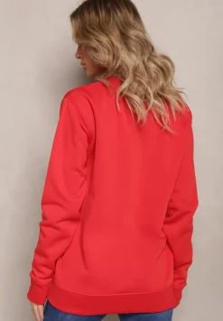 Czerwona Klasyczna Bluza Zakładana Przez Głowę z Gładkiej Dzianiny Velitena