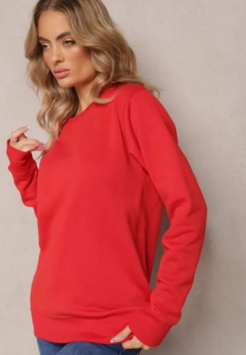 Czerwona Klasyczna Bluza Zakładana Przez Głowę z Gładkiej Dzianiny Velitena
