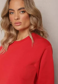 Czerwona Klasyczna Bluza Zakładana Przez Głowę z Gładkiej Dzianiny Velitena