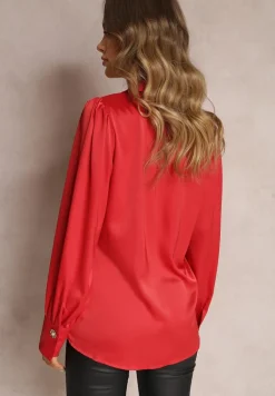 Czerwona Koszula Satynowa na Guziki Liyu